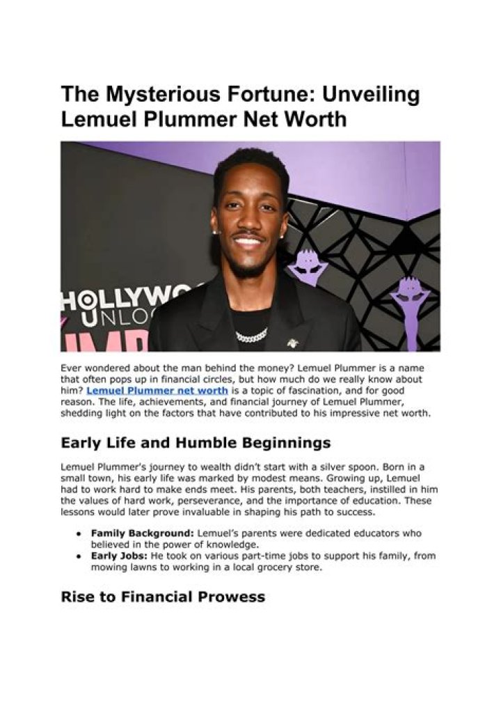 Unveiling The Secrets: Lemuel Plummer's Net Worth And Investment Strategies